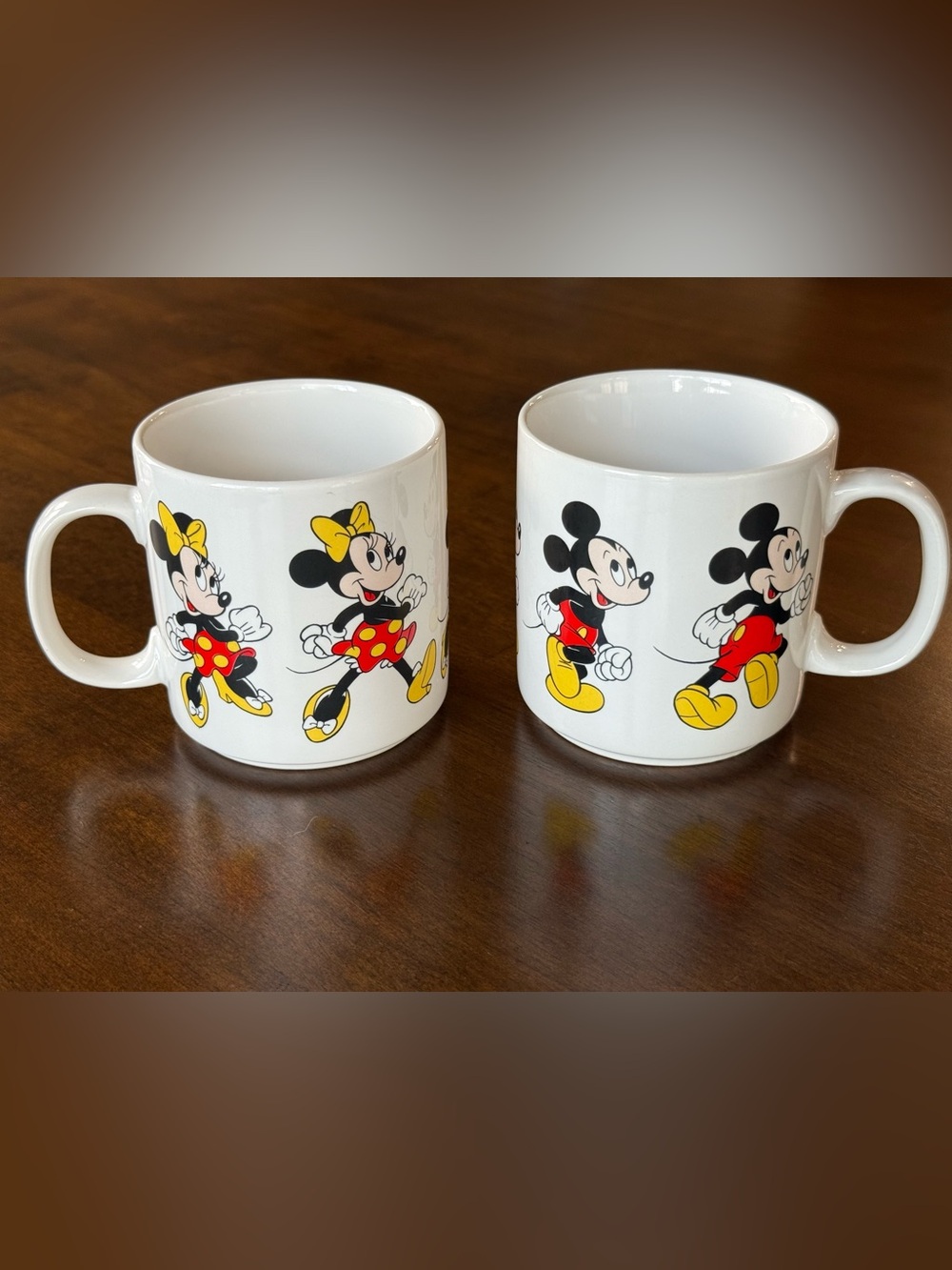 Vintage Style Disney Mickey & Minnie Mouse Ceramic Coffee Mugs Korea Set of 2